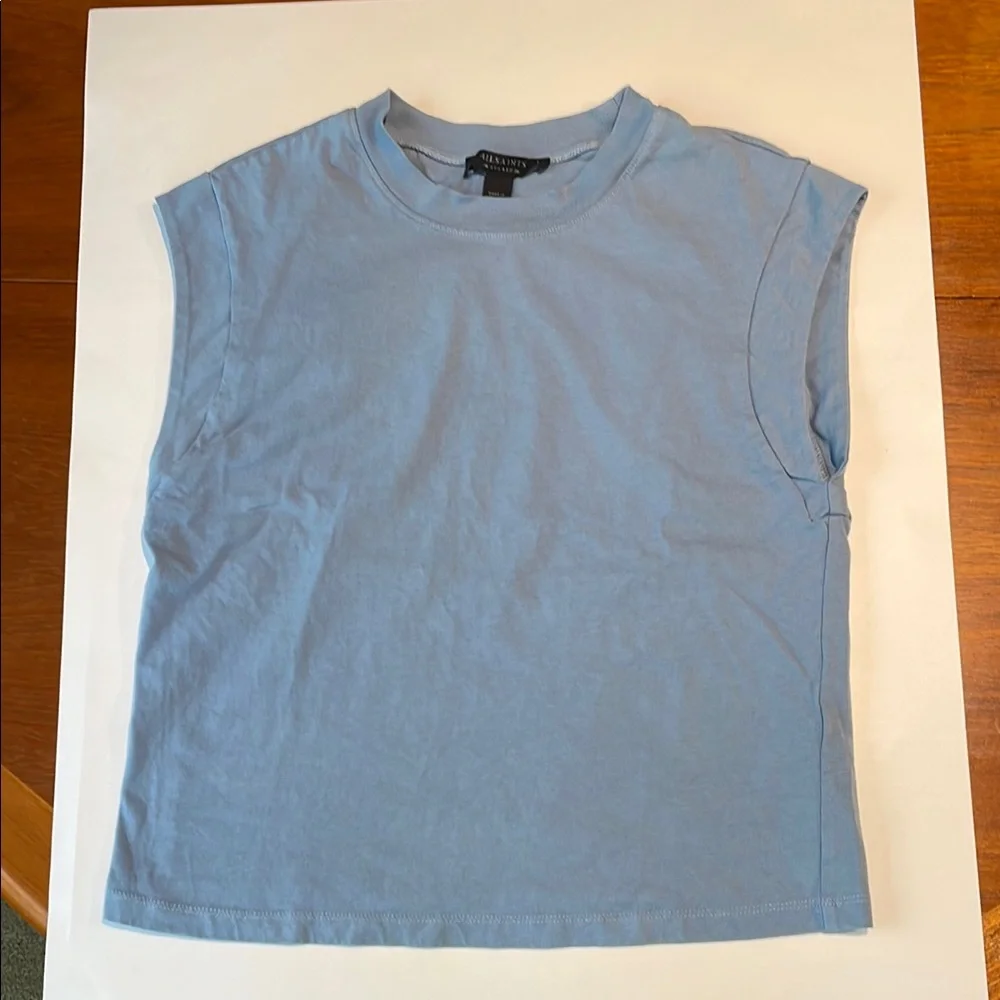 ALLSAINTS glacier blue organic cotton muscle Esme tee shirt size 4